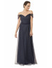 Navy Ruched Tulle Gorgeous Maxi Bridesmaid Dress